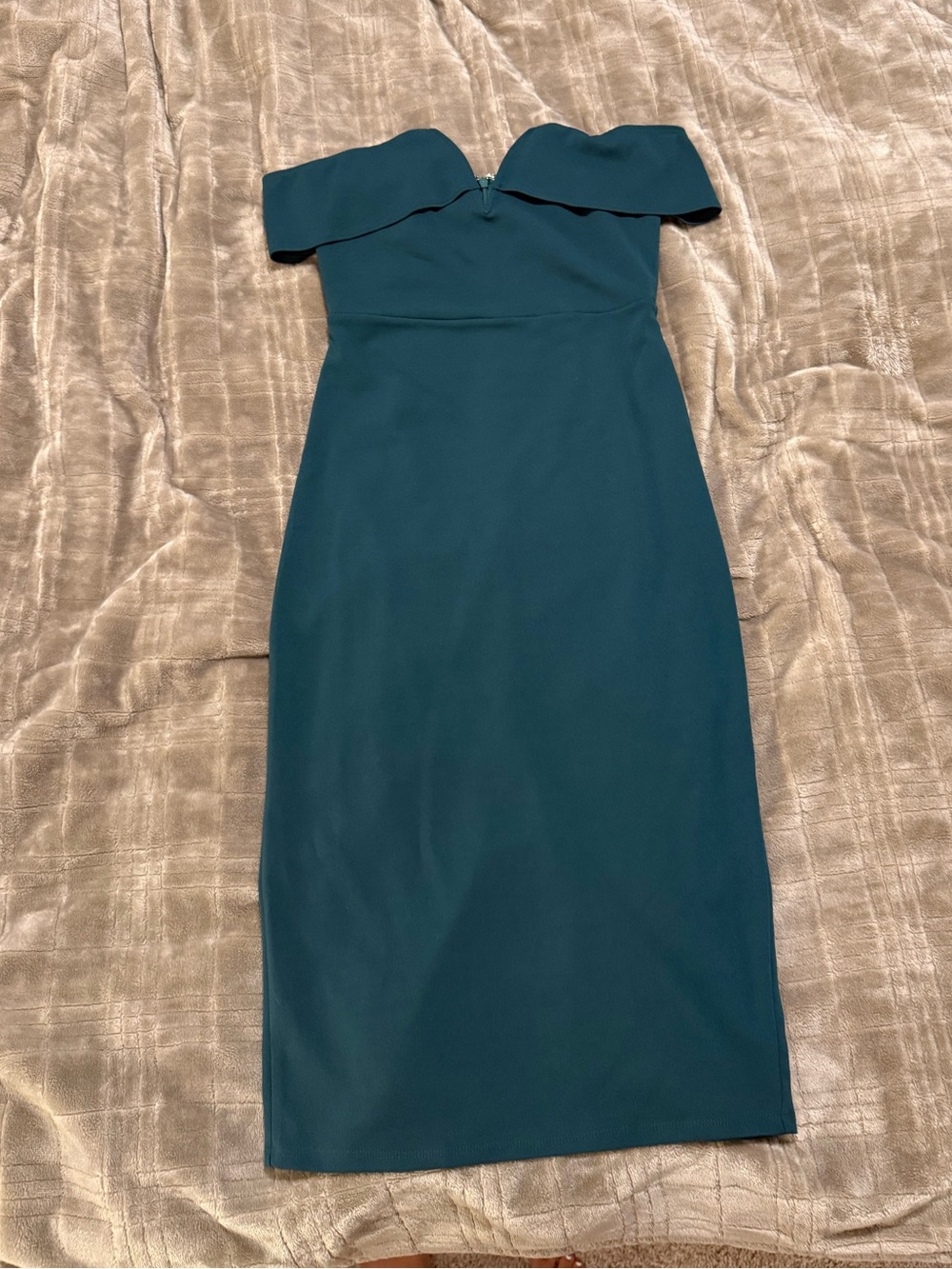 Lulu's Teal Off-Shoulder Midi Sheath Dress